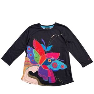 Laurel Burch Midsummer Nights Dream Top Womens XL Artsy Colorful Butterfly Boho